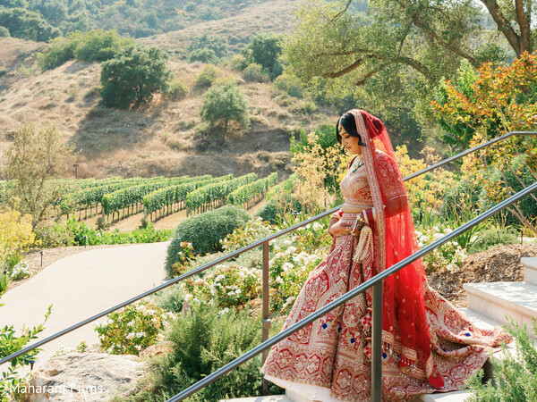 bridal portrait,red lehenga,outdoor wedding,embroidered lehenga,bridal dupatta,wedding photography,bridal jewelry