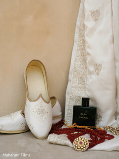 Groom's Elegant White Jutti Shoes and Regal Accessories