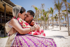 Lovely Indian couple first kiss after their wedding ceremony