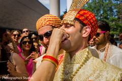 Baraat arriving and received by the bride's mother.