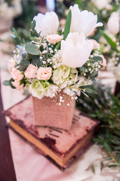 Beautiful white and peach floral centerpieces