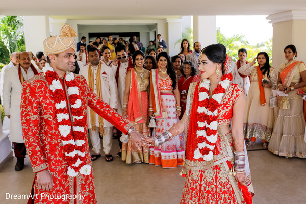 Sweet capture of indian bride and groom after the wedding ceremony.