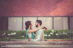 Charming outdoor indian bride and groom portrait. Charming outdoor indian bride and groom portrait.
