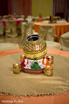 Traditional sangeet table centerpiece. Traditional sangeet table centerpiece.