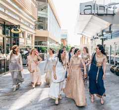 Indian bride and bridesmaids walking in the city indian bridal fashions,indian bridal lengha,indian bridal jewelry,bridal tikka