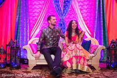 Beautiful bride and groom at their sangeet celebration. Beautiful bride and groom at their sangeet celebration.