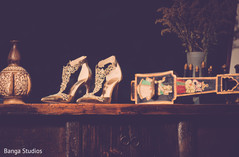 Golden bridal shoes. Golden bridal shoes.