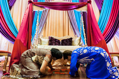 Relatives decorating the sangeet stage. Relatives decorating the sangeet stage.