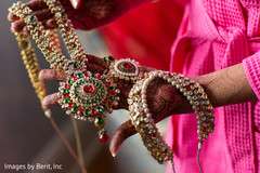 Indian bride showing her jewelry and mehndi art Indian bride showing her jewelry and mehndi art