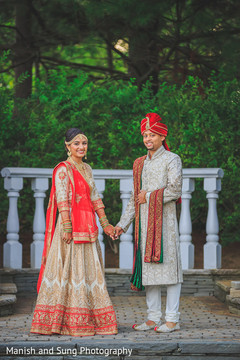 Indian bride and groom garden portrait. Indian bride and groom garden portrait.