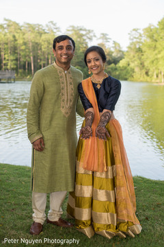 Indian couple mehndi party portrait. Indian couple mehndi party portrait.