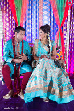 Indian bride and groom portrait for Sangeet celebration. Indian bride and groom portrait for Sangeet celebration.