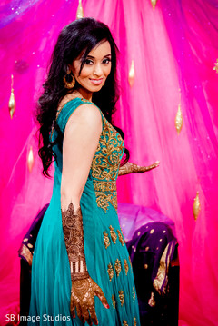 Dazzling maharani at her mehndi celebration. Dazzling maharani at her mehndi celebration.