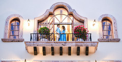 Beautiful portrait of indian bride and groom at a balcony. Beautiful portrait of indian bride and groom at a balcony.