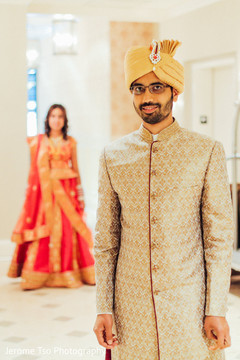 Indian groom about to see the bride for the first time before wedding ceremony Indian groom about to see the bride for the first time before wedding ceremony