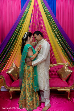 Indian bride and groom sangeet portrait. Indian bride and groom sangeet portrait.